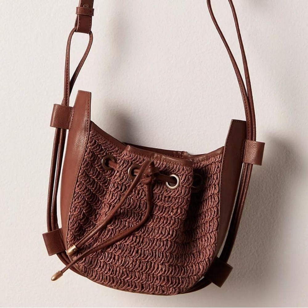 NWOT Free People Cabana Crossbody Bag Brown Slouchy Vegan Leather Woven